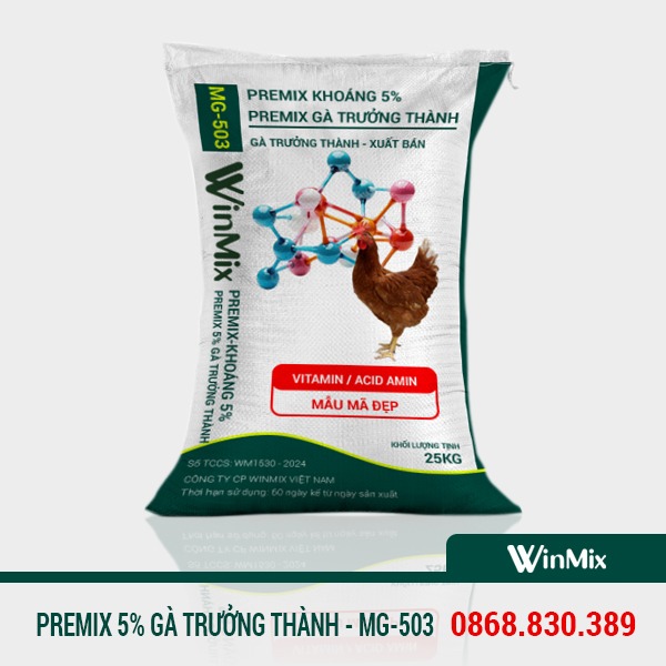 premix khoáng cho gà trưởng thành premix 5% winmix